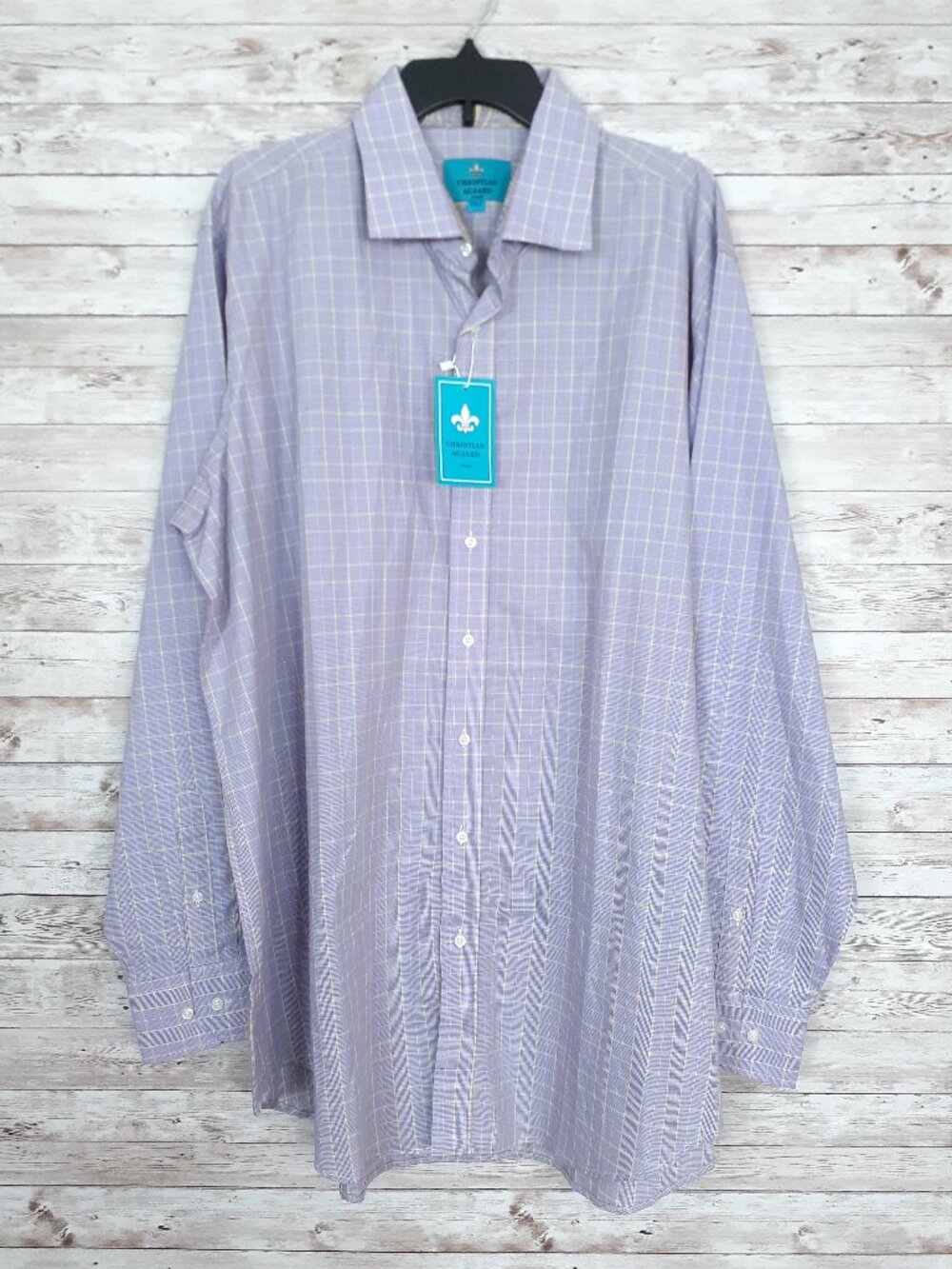 Christian Aujard Mens Button Up Dress Shirt 2XLT Purple Yellow Check 786A